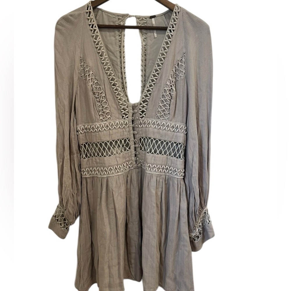 Free People Boho I think I love you Dress Taupe Women’s Size 6 - Picture 2 of 6